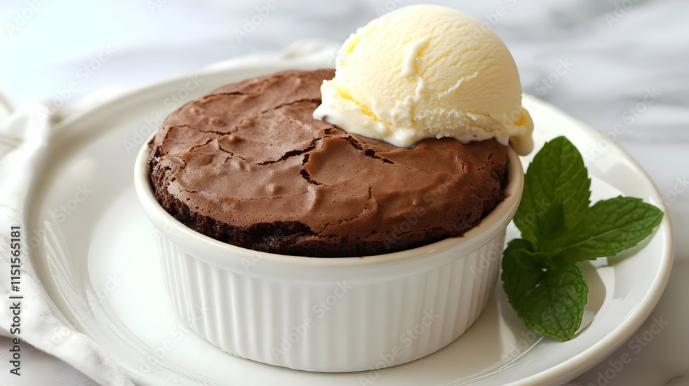 Warm Chocolate Lava Cake with Vanilla Ice Cream and Mint Warm Chocolate Lava Cake with Vanilla Ice Cream and Mint