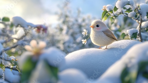 Frosty Finch, a charming winter sprite, delights with playful antics amidst snow-covered landscapes. Exuding warmth and cheer, Frosty Finch spreads joy wherever they go, leaving a trail of enchantment photo