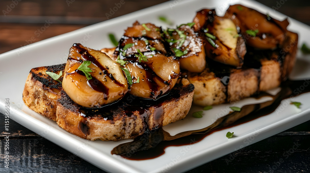Seared Scallops with Balsamic Glaze on Toasted Bread Seared Scallops with Balsamic Glaze on Toasted Bread