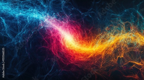 Collision of Energy: A swirling fusion of fiery orange and icy blue energies dance across a dark backdrop, creating a mesmerizing spectacle of contrasting forces.