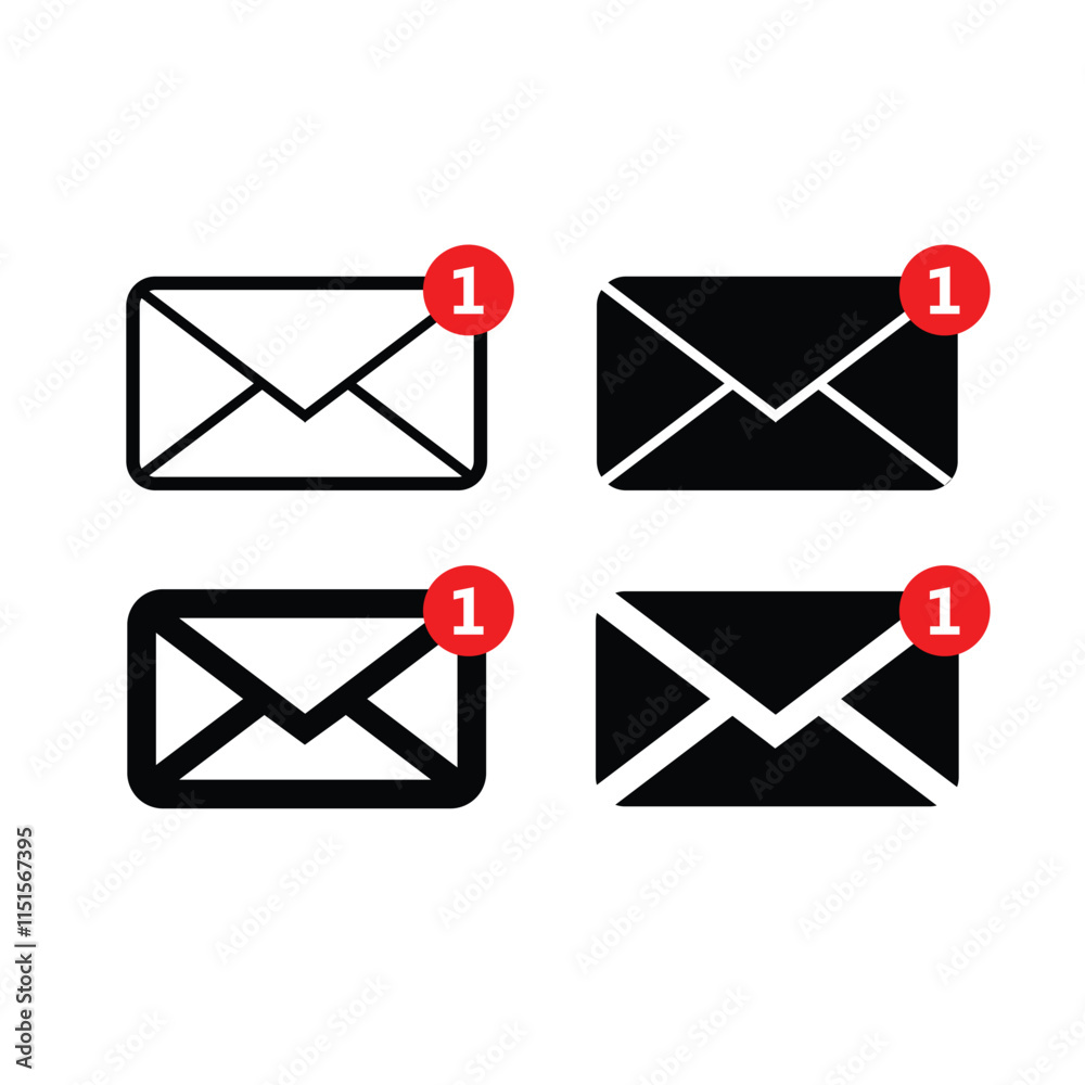 set mail envelop icons with notification popup indicating unread messages . email icons vector set