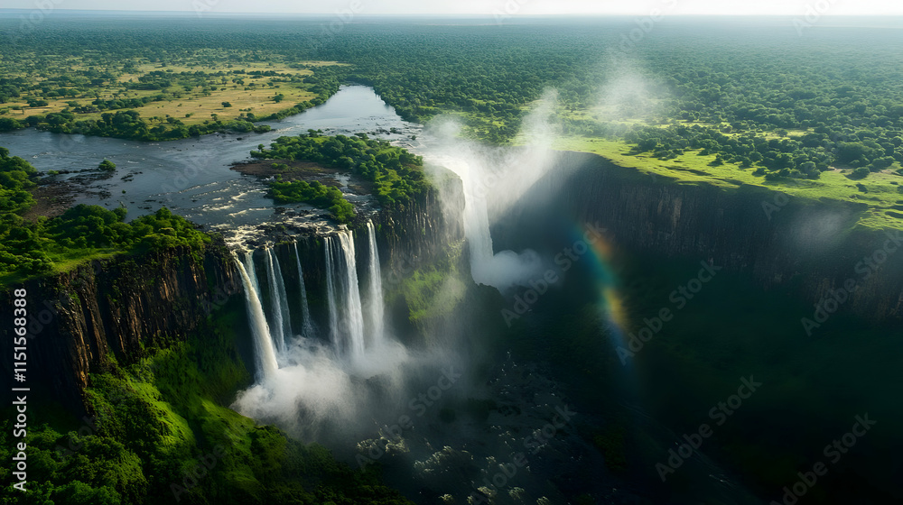 Victoria Falls: Majestic Aerial View of Zambezi River Waterfall Victoria Falls: Majestic Aerial View of Zambezi River Waterfall