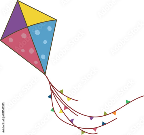 Colorful Polka Kite Flying Icon in Flat Style.