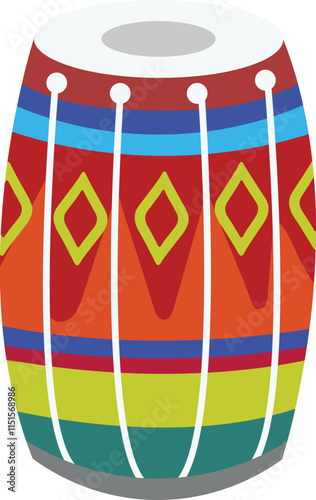 Isolated Colorful Dhol Music Instrument Icon in Flat Style.