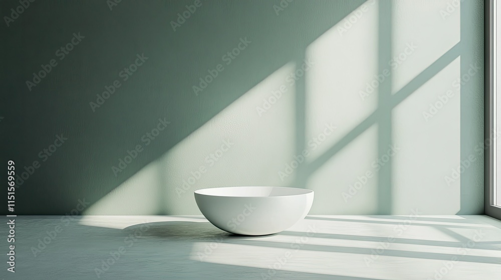 Minimalist Interior with White Bowl and Sunlight Minimalist Interior with White Bowl and Sunlight