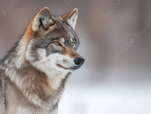 Wallpaper Mural A Watchful Grey Wolf Stands Against a Pristine White Backdrop, Highlighting Its Sharp Awareness and Striking Characteristics. Torontodigital.ca