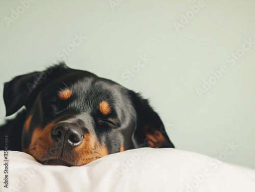 Charming Portrait of a Playful Rottweiler Set Against a Crisp White Background, Capturing Its Adorable Personality. photo