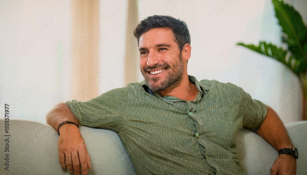 young attractive and happy 30s man smiling relaxed and comfortable sitting at living room young attractive and happy 30s man smiling relaxed and comfortable sitting at living room