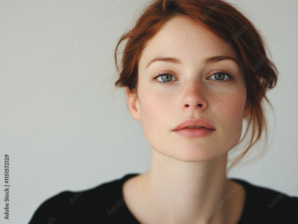 A Captivating Portrait of a Woman: Balancing Strength and Vulnerability Against a Minimalist White Background, Highlighting Her Unique Beauty and Character A Captivating Portrait of a Woman: Balancing Strength and Vulnerability Against a Minimalist White Background, Highlighting Her Unique Beauty and Character