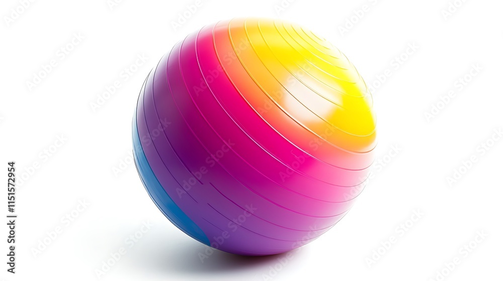 A brightly colored fitness ball isolated on a bright white background, ideal for health and wellness themes A brightly colored fitness ball isolated on a bright white background, ideal for health and wellness themes