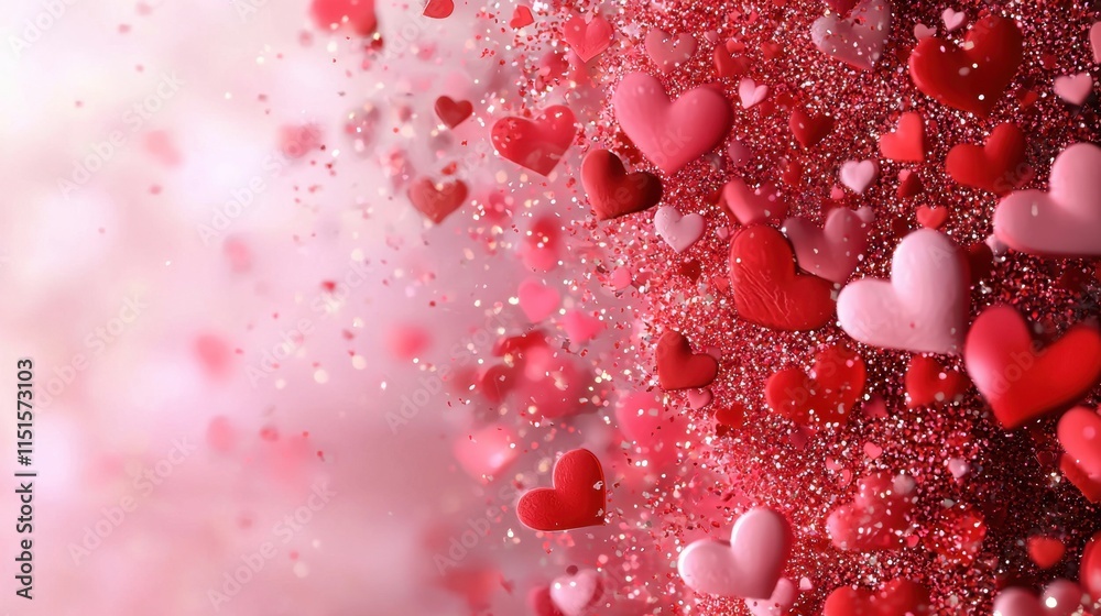 A vibrant explosion of red and pink hearts swirls against a soft background, symbolizing love and affection. A vibrant explosion of red and pink hearts swirls against a soft background, symbolizing love and affection.