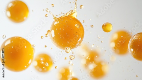 spherical orange liquid drops with splash