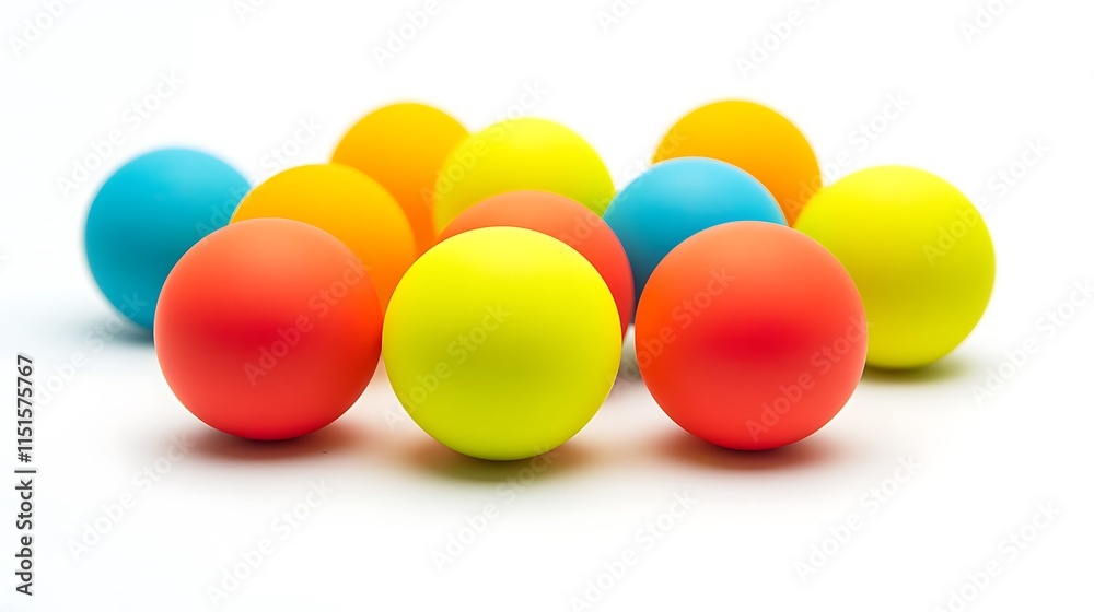 A set of recreational balls neatly arranged on a bright white background, evoking enjoyment and energy A set of recreational balls neatly arranged on a bright white background, evoking enjoyment and energy