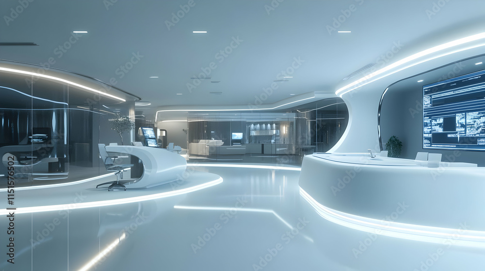Obraz premium Futuristic Office Design: Modern, Clean, and Minimalist Architecture