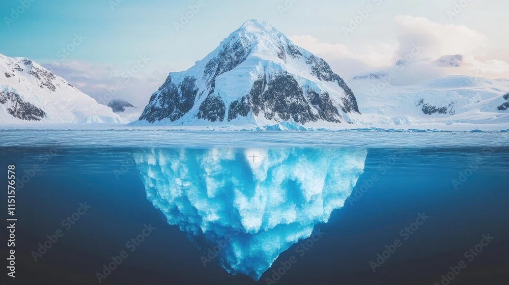 Obraz premium Melting iceberg in antarctica global warming impact nature scene icy waters dramatic sky view