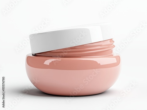 Elegant skincare jar rendered in soft blush color with matte white cap against a clean background