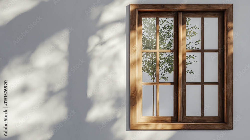 Fototapeta premium wooden window on grey wall