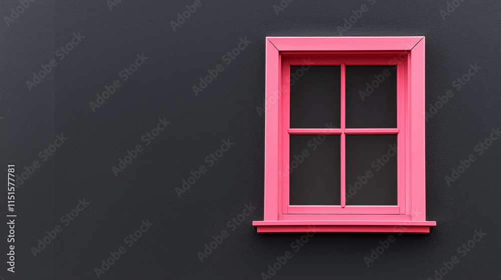 Obraz premium modern pink window on black house facade