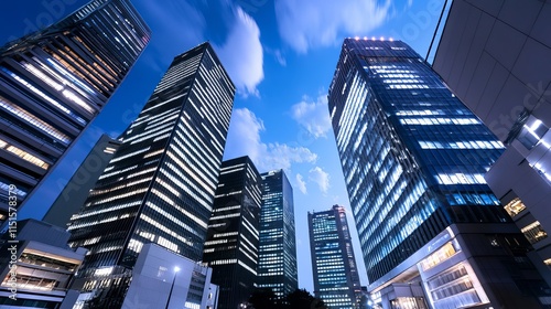 A futuristic cityscape with wireless communication lines and IoT Internet of Things symbols representing a connected urban environment photo