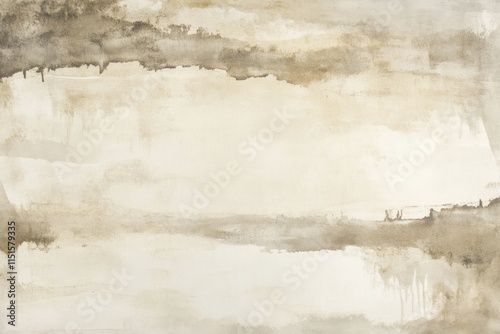 Abstract artwork featuring soft brush strokes in neutral tones, creating a serene and minimalistic landscape ideal for modern interior design and calming ambiance.