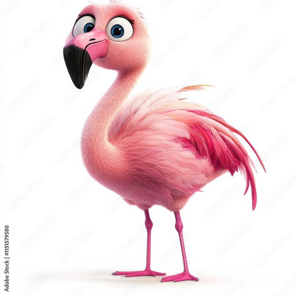 Fototapeta premium cartoon flamingo standing on white background