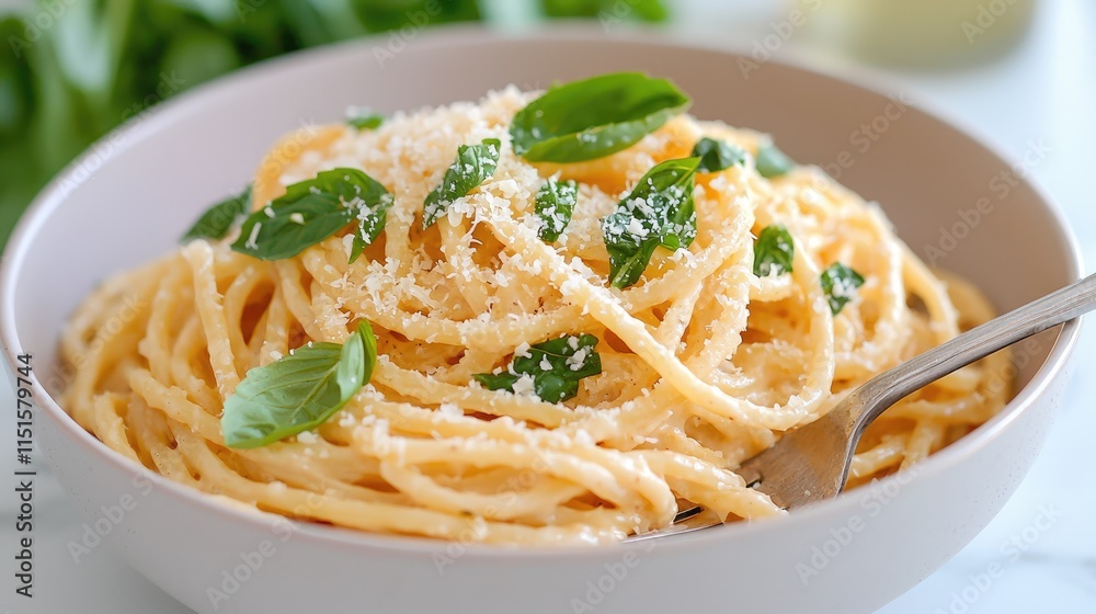 Creamy Pasta with Basil and Parmesan Cheese Creamy Pasta with Basil and Parmesan Cheese