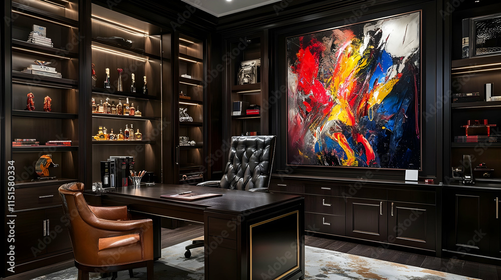 Sophisticated Modern Home Office with Abstract Art Sophisticated Modern Home Office with Abstract Art