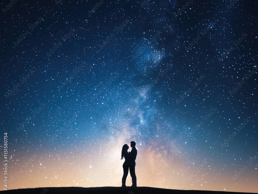 Romantic Silhouette Under Starry Night Sky