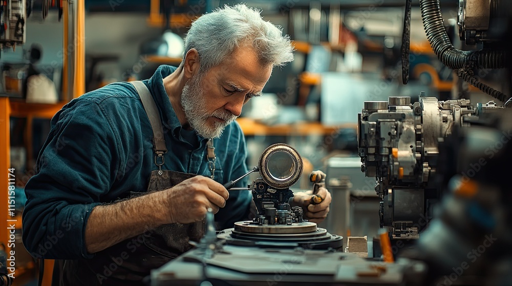 Skilled Senior Machinist Focused on Precision Work in a Workshop Skilled Senior Machinist Focused on Precision Work in a Workshop