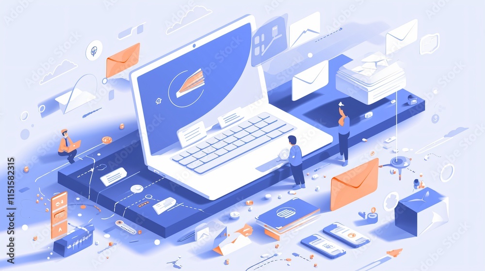 Fototapeta premium Email Marketing Isometric Concept for Mail Automation Strategies