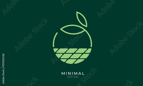 Minimal circle leaf with a solar panel , renewable energy logo