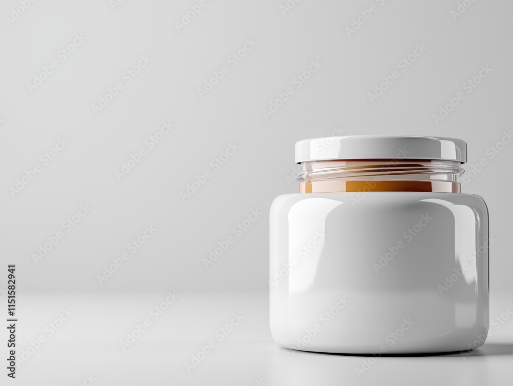 Elegant gray cosmetic jar on a soft white background showcasing beauty product essentials Elegant gray cosmetic jar on a soft white background showcasing beauty product essentials