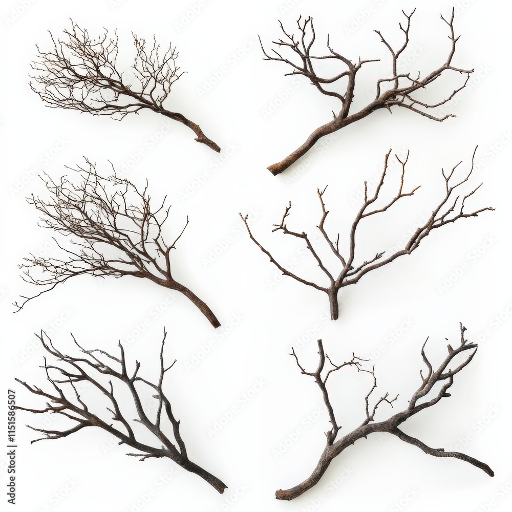 Obraz premium six brown tree branches on a white background