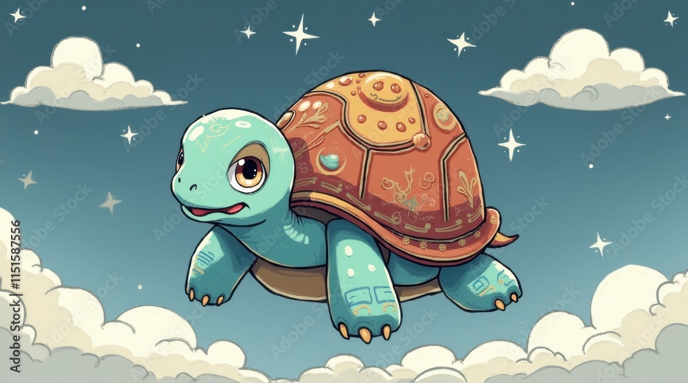Fototapeta premium Whimsical Decorated Turtle Cartoon Illustration