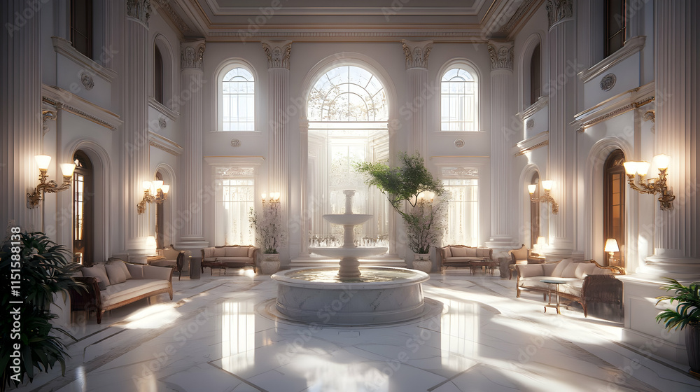 Fototapeta premium Sunlit Grandeur: A Luxurious Neoclassical Interior Design