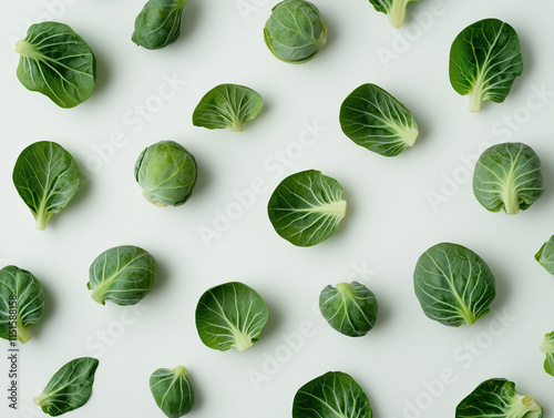  Brussels sprouts set against a pristine white backdrop.
