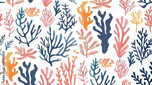 Marine Flora and Fauna Seamless Pattern Background for Design Projects photo