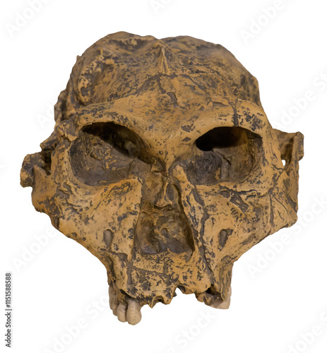 Rome, Italy - January 18th 2024: Paranthropus robustus is a species of robust australopithecine from the Early and possibly Middle Pleistocene of the Cradle of Humankind, South Africa