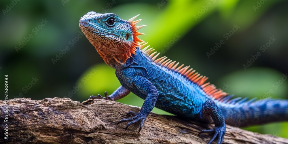 Maned forest lizard, also known as bunglon surai, perched gracefully on a tree branch, showcasing its unique features and vibrant coloration. The maned forest lizard thrives in its natural habitat. Maned forest lizard, also known as bunglon surai, perched gracefully on a tree branch, showcasing its unique features and vibrant coloration. The maned forest lizard thrives in its natural habitat.