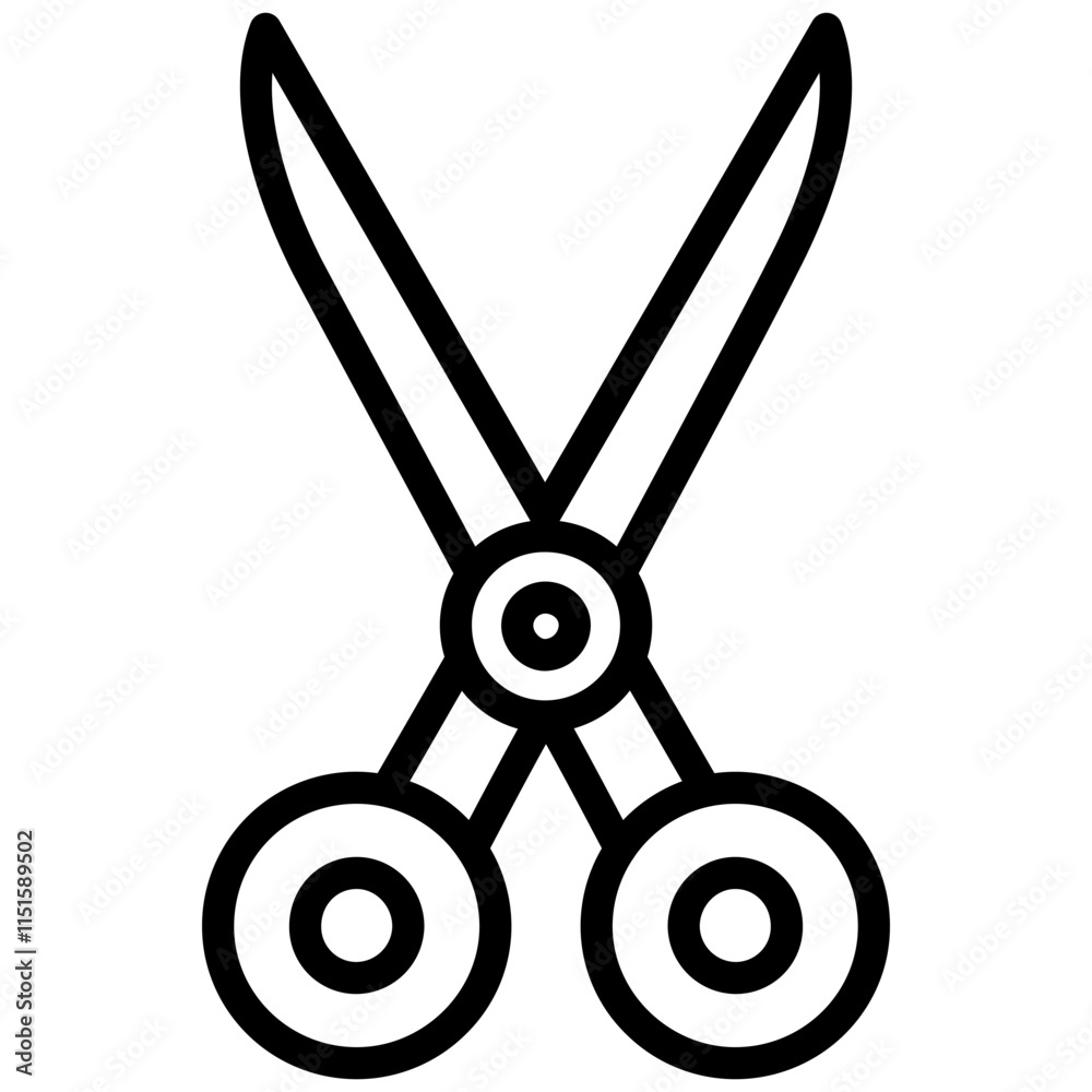 Barbershop Scissors Icon, Black And White Outline Icon Symbol