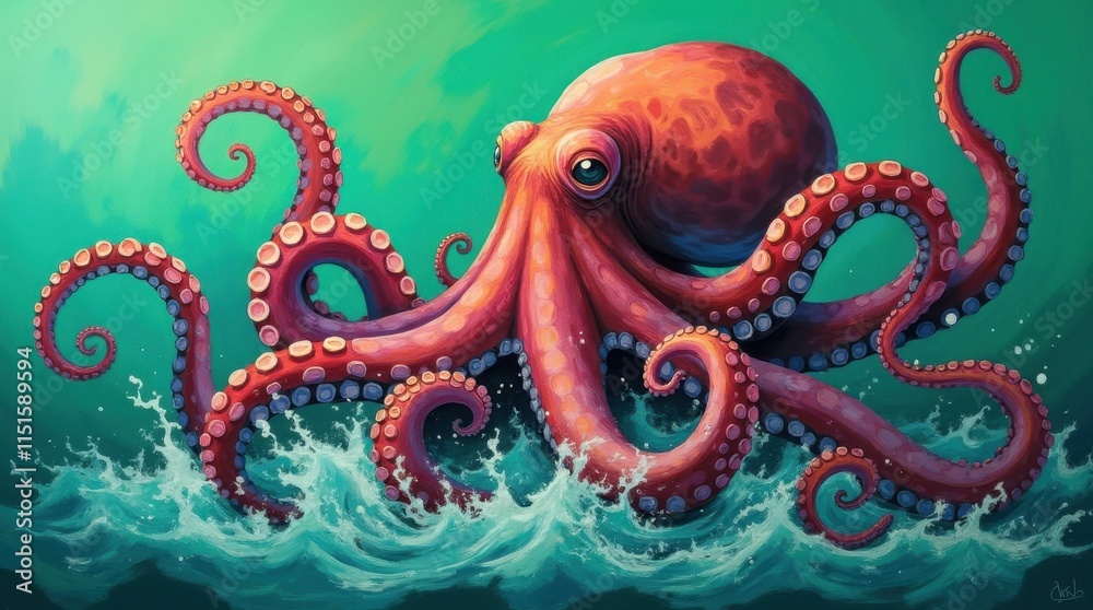 Obraz premium Giant Octopus Emerging from the Sea