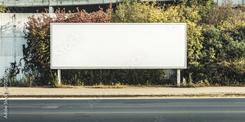 Empty long white billboard available for advertising with ample space for mockup information, prominently displayed at an urban street for maximum visibility and effective communication.