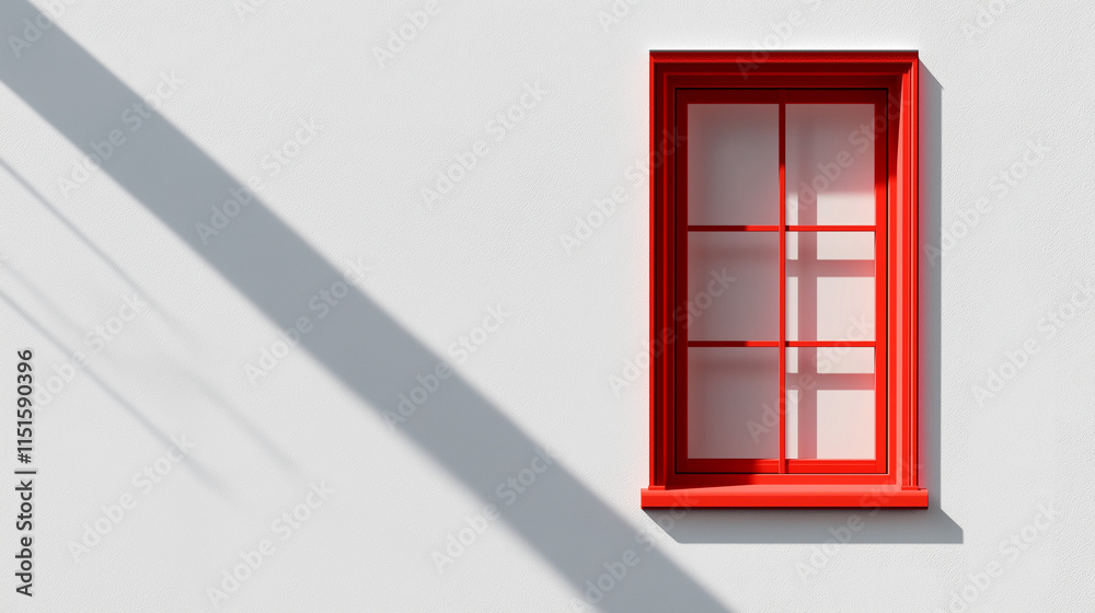 Obraz premium red window on white house facade