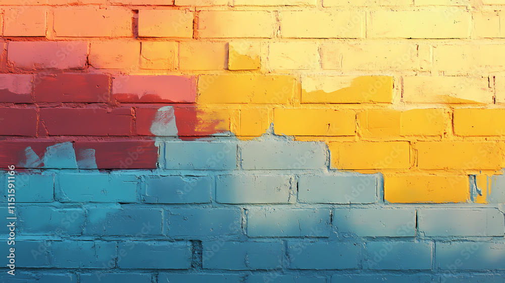 Naklejka premium Vibrant colors and textures transform drab cinder block walls into unique focal points, showcasing creative paint ideas. Cinder. Illustration