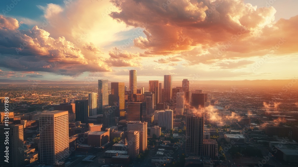 Fototapeta premium Los Angeles Skyline Sunset Panorama: Golden Hour Cityscape