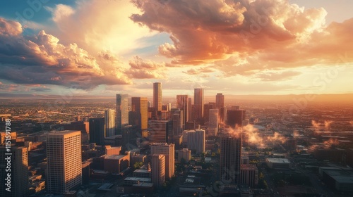 Los Angeles Skyline Sunset Panorama: Golden Hour Cityscape photo