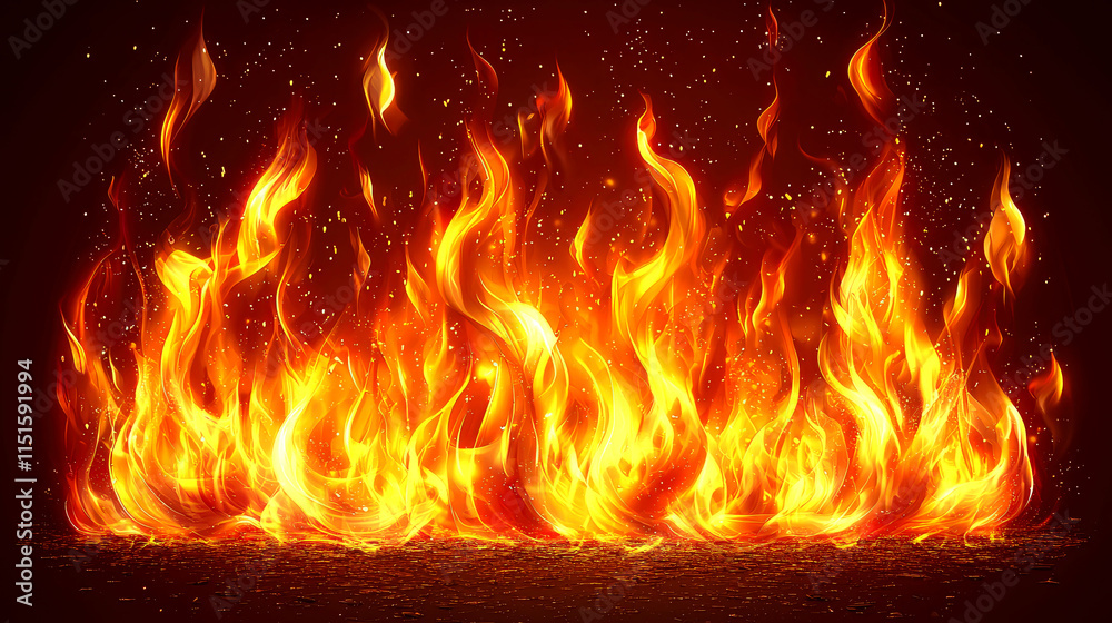 Fototapeta premium Fiery inferno ablaze, intense hot flames.