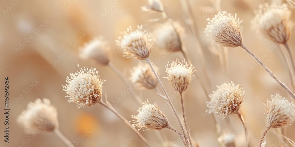 Dry inflorescences showcase Cirsium vulgare in a natural autumn background filled with soft beige tones. This macro close up of Cirsium vulgare captures its intricate details beautifully.