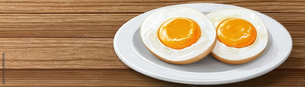 Delicious Halved Eggs on Plate Wooden Table Background Delicious Halved Eggs on Plate Wooden Table Background