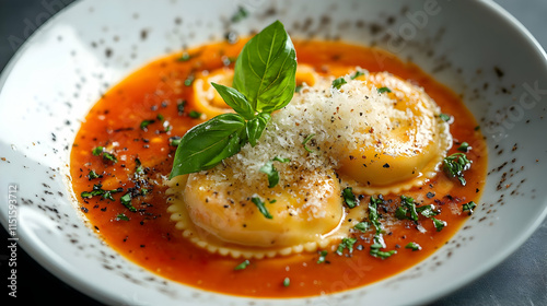 Wallpaper Mural Close-up of Delicious Ravioli in Tomato Sauce with Parmesan and Basil Torontodigital.ca